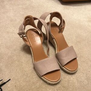 Tan J Crew Wedge Sandals